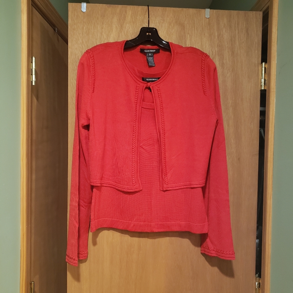 Ellen Tracy red two piece sweater set